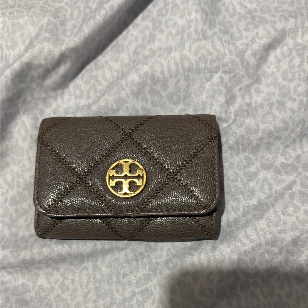Tory Burch Quilted Dark Brown Wallet with Gold Logo